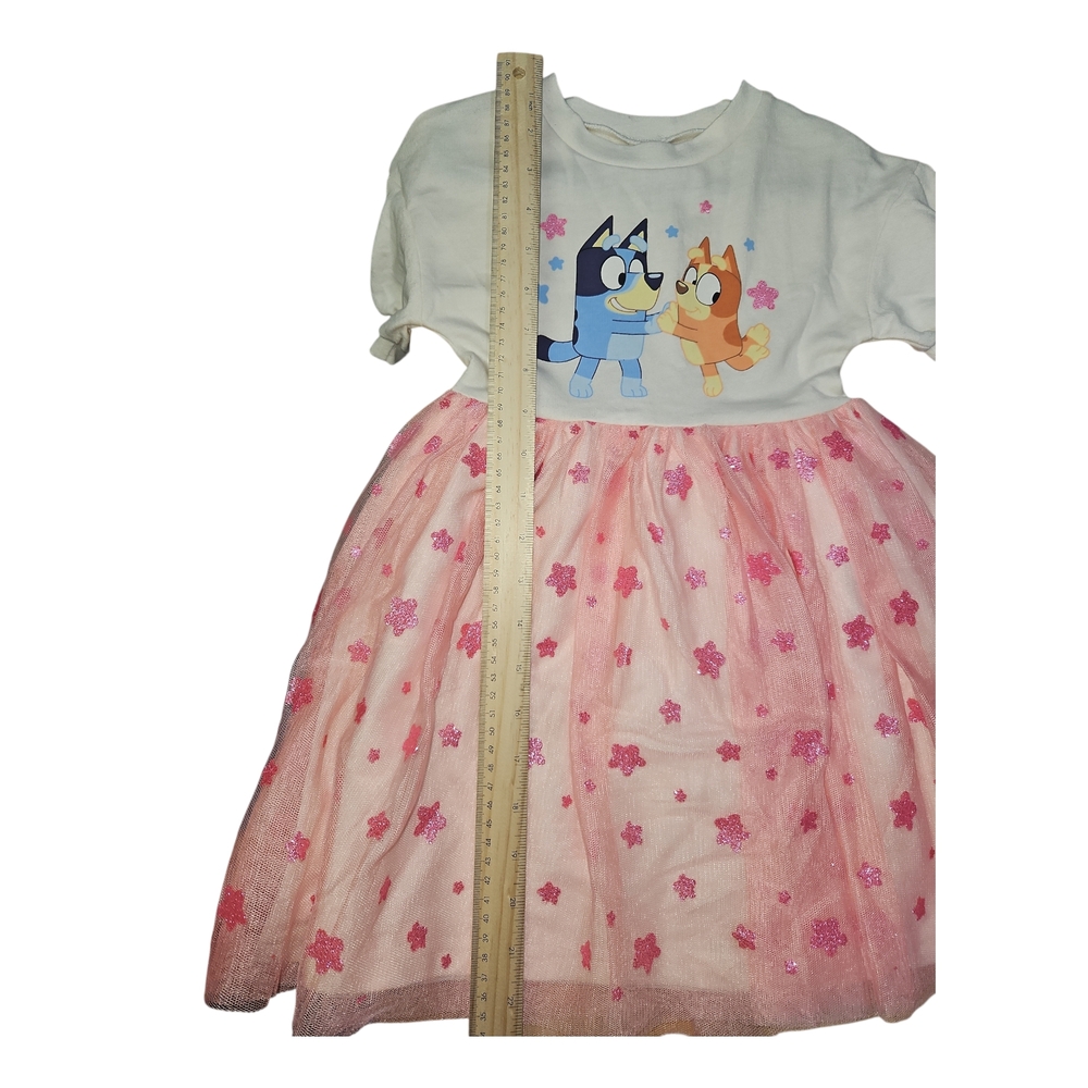 Bluey Girls Dress Size 4T Pink Tulle Skirt Short Sleeve Cartoon - Picture 5 of 6